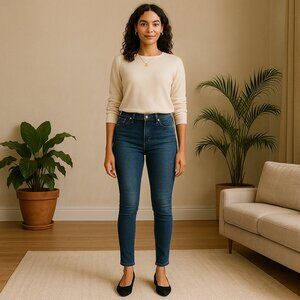 Seven 7 Jeans Blue High Rise Skinny Tummyless Stretch Embroidered Pockets 8